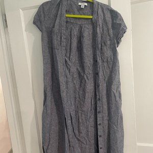 Size Small Short Sleeve Pure Navy Linen Mid Dress - Denim colored